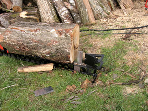 Holzspalter beim Spalten Holzspalter beim Spalten