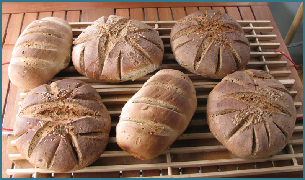 zum Auskühlen: 4 Roggenbrote + 2 Weissbrote 